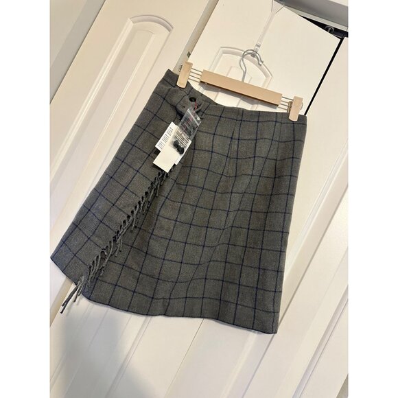 Ines De La Fressange X Uniqlo Plaid Wrap Skirt Size 2 Gray & Blue Wool Blend NEW - Picture 10 of 10